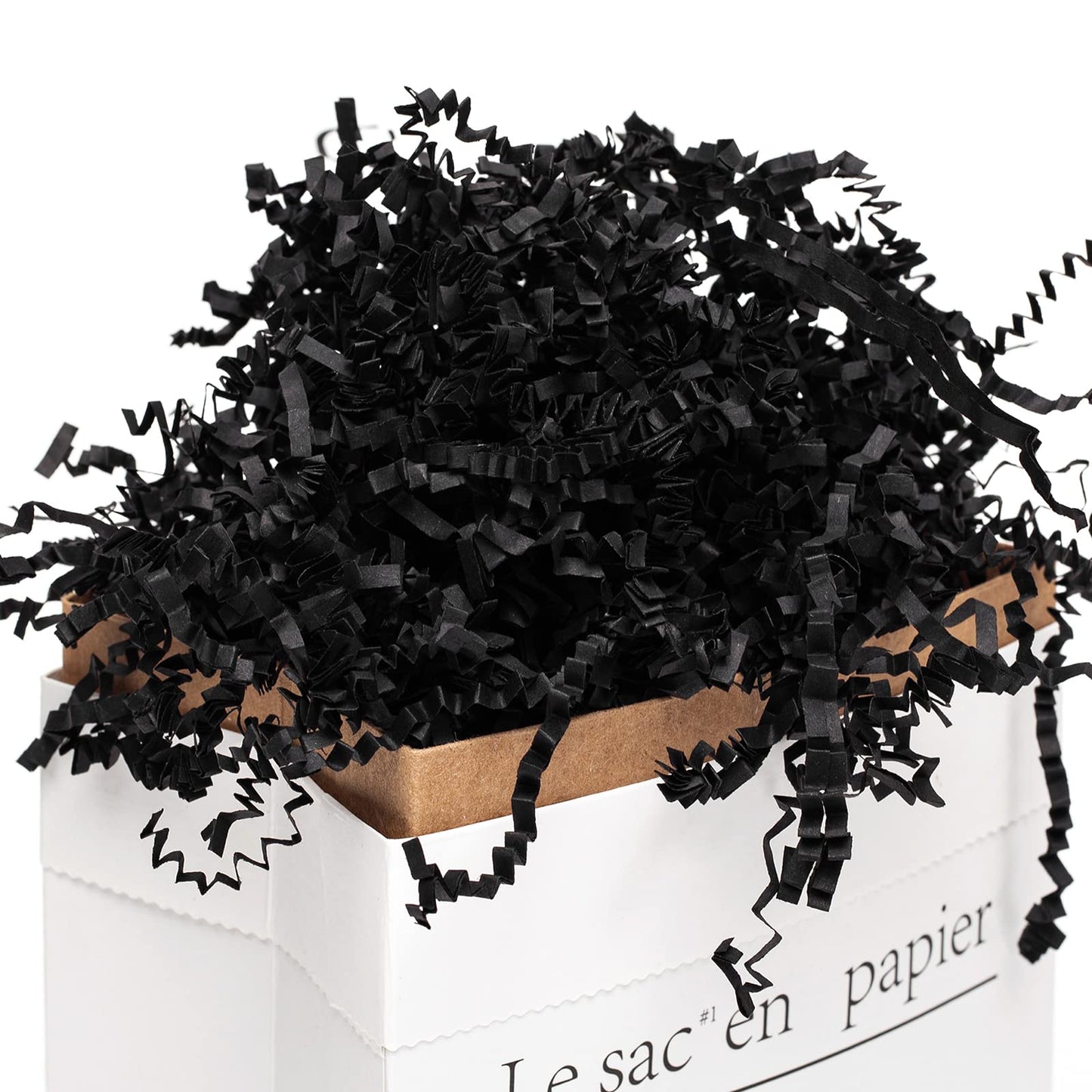 Mefleet 1 LB Crinkle Cut Paper Shred Filler Black Crinkle Shredded Paper for Gift Box - Gift Basket Bag Filler - Grass Cushion Stuffing for Valentine's Day Halloween Holiday Packaging Wrapping