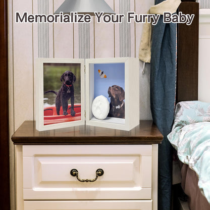 Favonuovy 5x7 Pet Memorial Picture Frame Shadow Box for Dogs and Cats Frame Keepsake for 3 Photos Pet Paw Print Display Shadow Box with Double Hinges and Glass Front Memorial Gifts for Dog Lovers