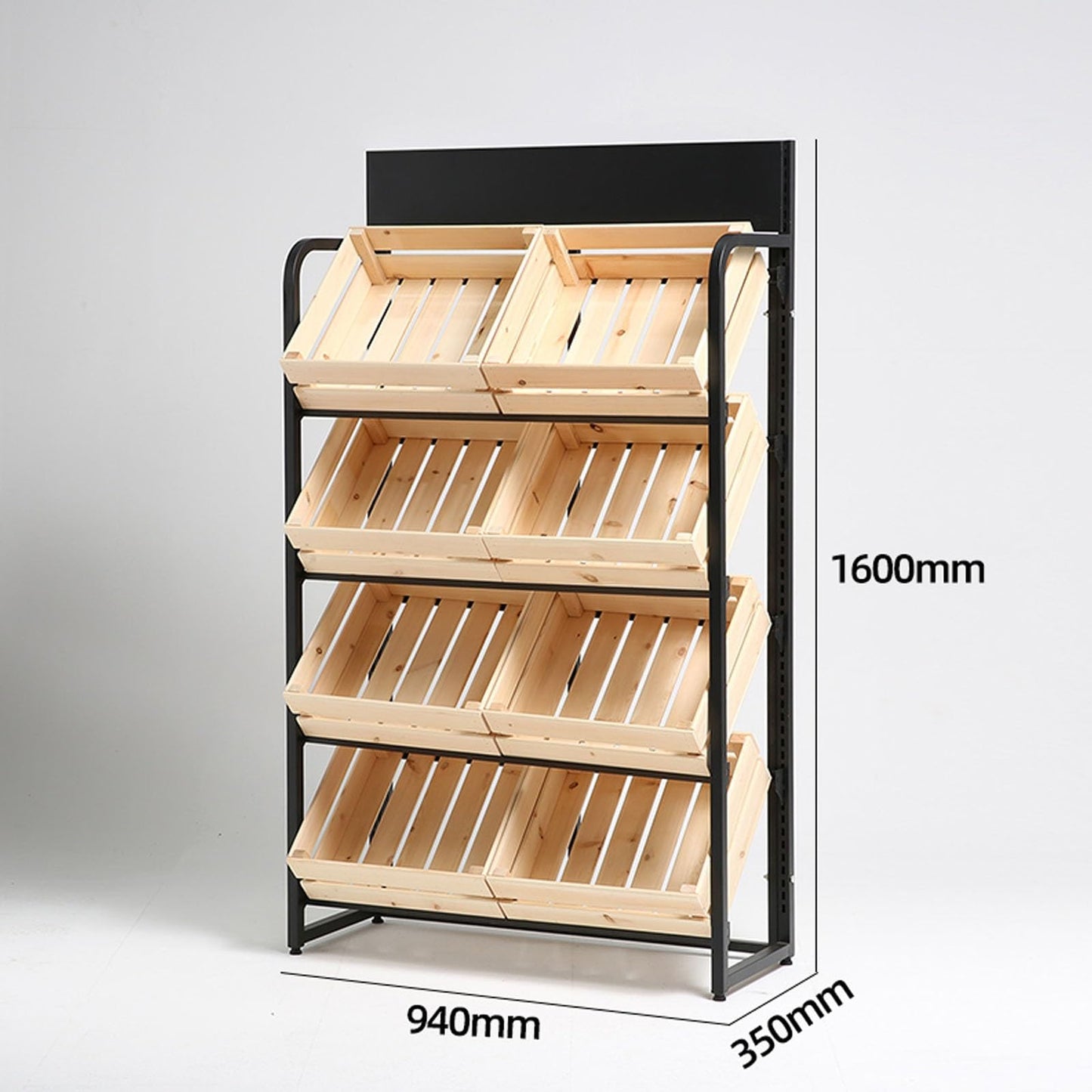 3/4 Tier Solid Wood Kitchen Shelf Rack for Fruits & Vegetables, Large Display Stand for Commercial Supermarket Use, Multi-layer Storage Organizer for Potato, Onion(F-4 Tier)