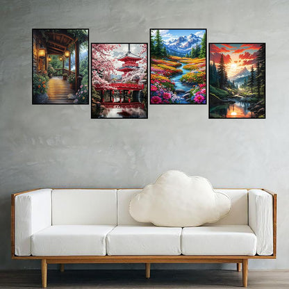 Diamond Art Kits for Adults, 4 Packs Landscape Diamond Art Painting Kits for Adults, Diamonds Painting Kit for Adult, 5D DIY Full Round Drill Gem Craft for Adult Gifts, Home Wall Decor 11.8" x 15.7"
