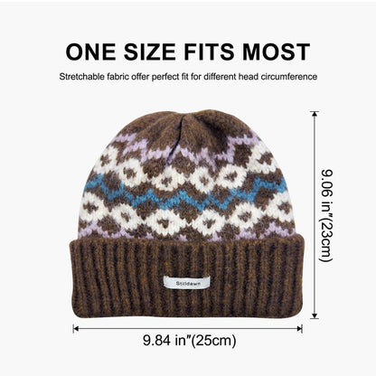 Stilldawn Winter Jacquard Beanie Hats for Women & Men, Elegant Textured Knit Slouchy Beanie, Unisex Casual Soft Knit Slouchy Beanie, Warm Wool Blend Knit Hats– Lightweight & Stretchy(Coffee)