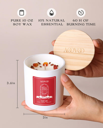 AOOVOO Cinnamon Scented Candles for Women - Aromatherapy Candle with Crystals Inside, 10oz Soy Candles for Home Scented, Birthday Gifts Valentines Day Candle for Women Mom