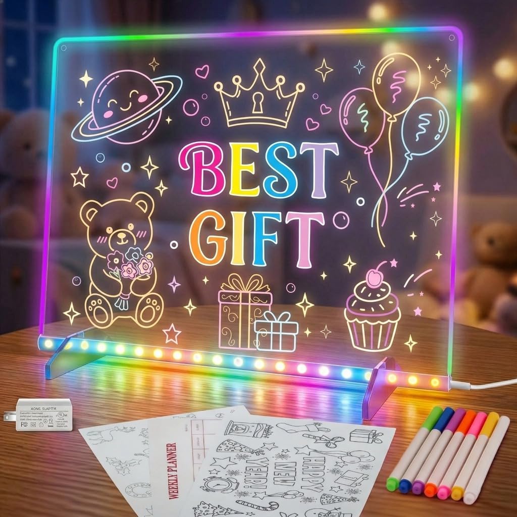 Led Drawing Board,13 Light Effects, Include Adapter, Drawing Paper, Glow Doodle LED Note Board with Colors, Neon Light Up Drawing Tablet, Gifts for Kids, Easter Gifts for Girls, Birthday Gift Ideas