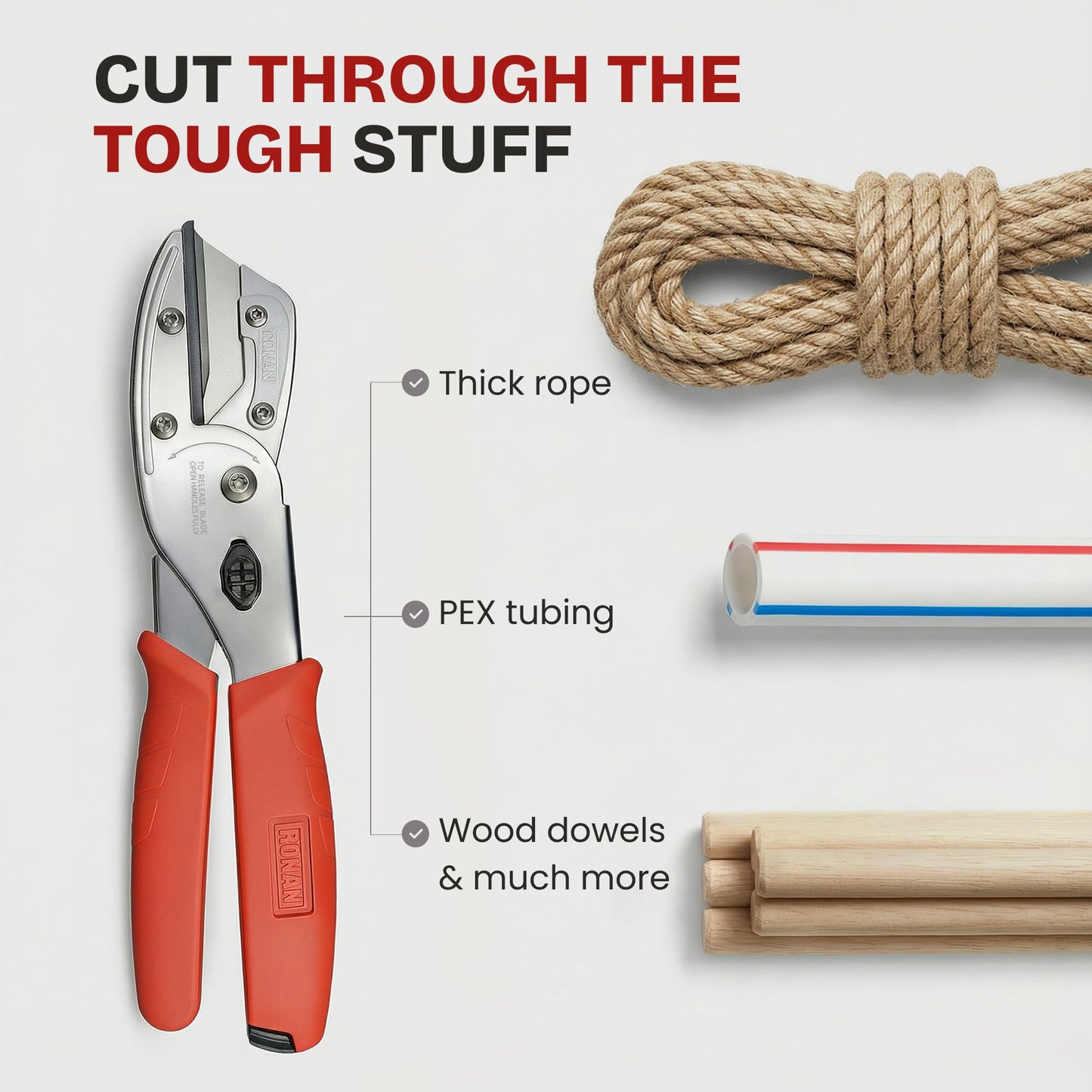 RONAN Multi-Cut Quick Change Utility Cutter, Razor Sharp Multipurpose Cutting Tool Cuts Cable, Wood, Carpet, Laminate Tile, Vinyl, Rubber, Shrubs, For Professionals and DIY