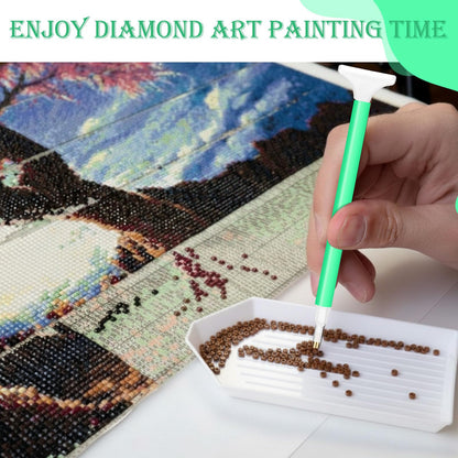 Affrolling 90 Pcs 5d Diamond Art Painting Tools and Accessories Kits Include Drill Pens with 3 Drill Sizes, Plastic Diamond Trays, Glue Clay, Rhinestone Art Painting DIY Accessories (White and Green)