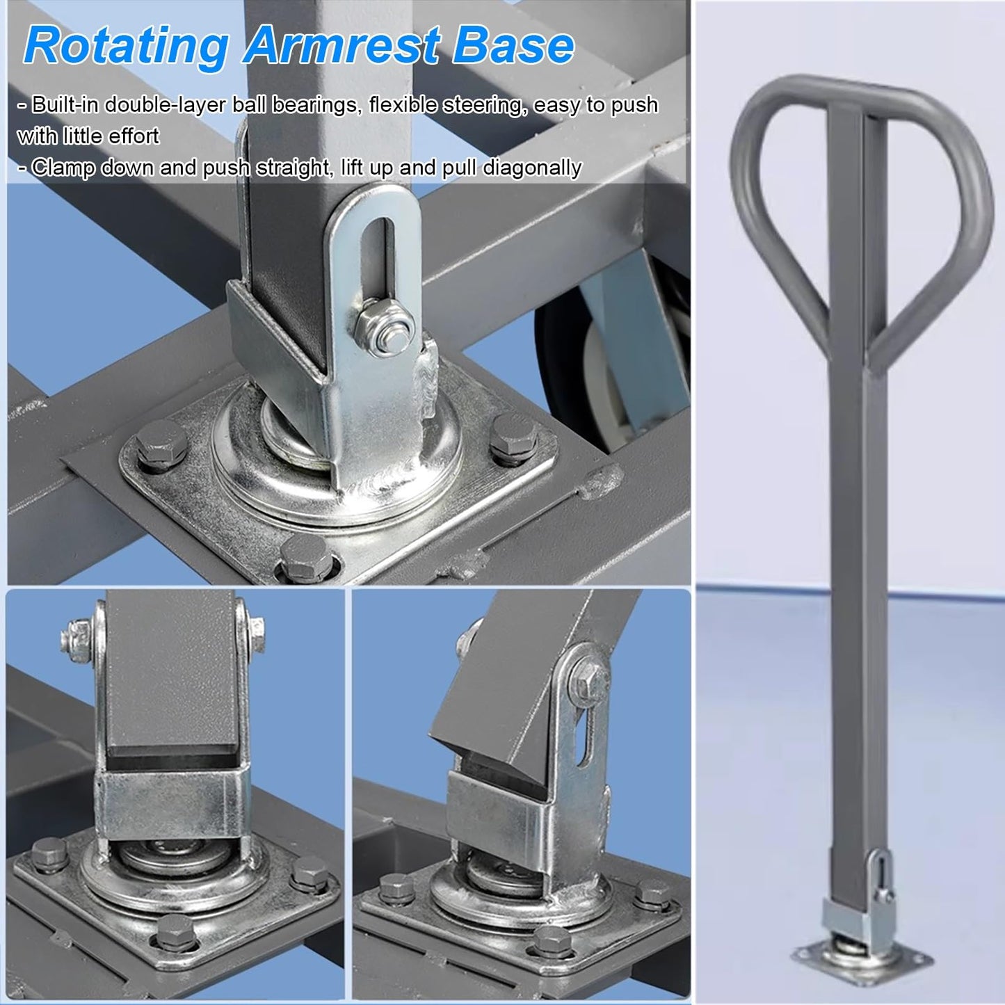 Folding Platform Trolley with Removable Armrest and Fence Pole, Heavy Duty Commercial Pulling Cart for Warehouse Factory Workshop, Easy Installation