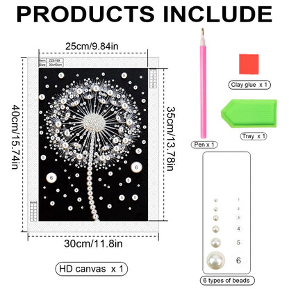 Stalente Pearl Diamond Painting Kits for Adults Dandelion, 5D Special Shape Diamond Art Kits for Beginners, Crystal Rhinestones Diamond Painting for Home Wall Decoration Gift 12×16inch, Flower