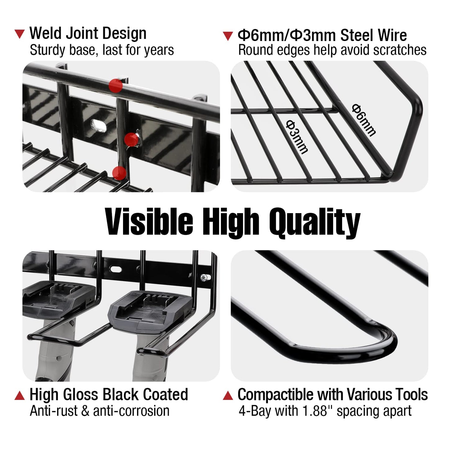 UNITEDPOWER Wall Mounted Power Tool Organizer Holder, Heavy Duty Utility Storage Rack With Shelf for Battery Powered Hand Tools, Workshop, Shed, Garage, Home