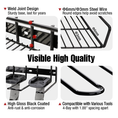 UNITEDPOWER Wall Mounted Power Tool Organizer Holder, Heavy Duty Utility Storage Rack With Shelf for Battery Powered Hand Tools, Workshop, Shed, Garage, Home