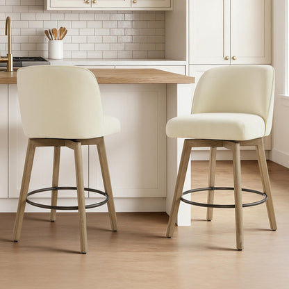 CHITA Modern Swivel Counter Height Bar Stools Set of 2, 26" Upholstered Counter Stools, Solid Wood Legs, Comfortable Cushioned Seat, Cream Fabric