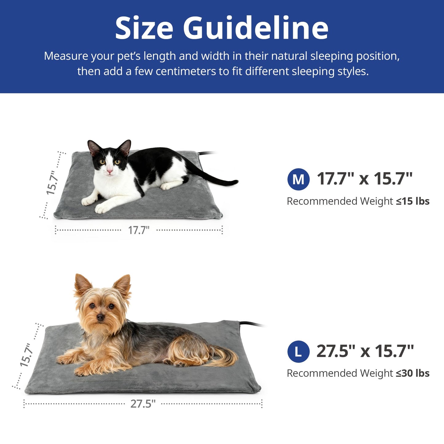 NICREW Pet Heating Pad for Dogs and Cats, Heated Cat Bed with Steel-Wrapped Cord and Soft Fleece Cover, 17.7 x 15.7 Inches, 30 Watts