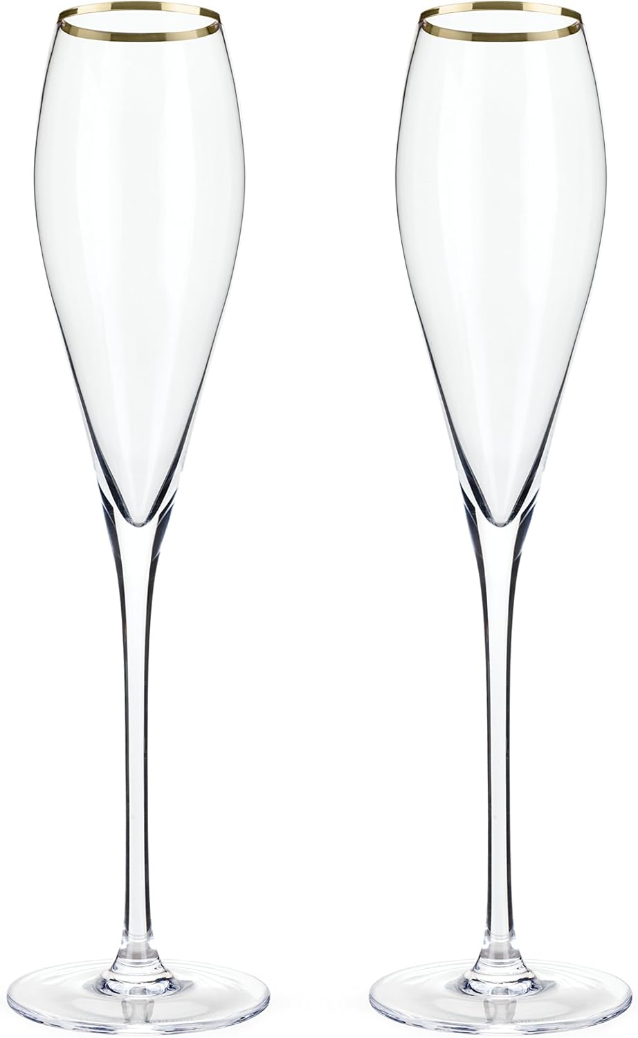 Viski Gold-Rimmed Crystal Champagne Flutes, Stemmed Wine Martini Glass Set, Housewarming Wedding Wine Gift - Set of 2,