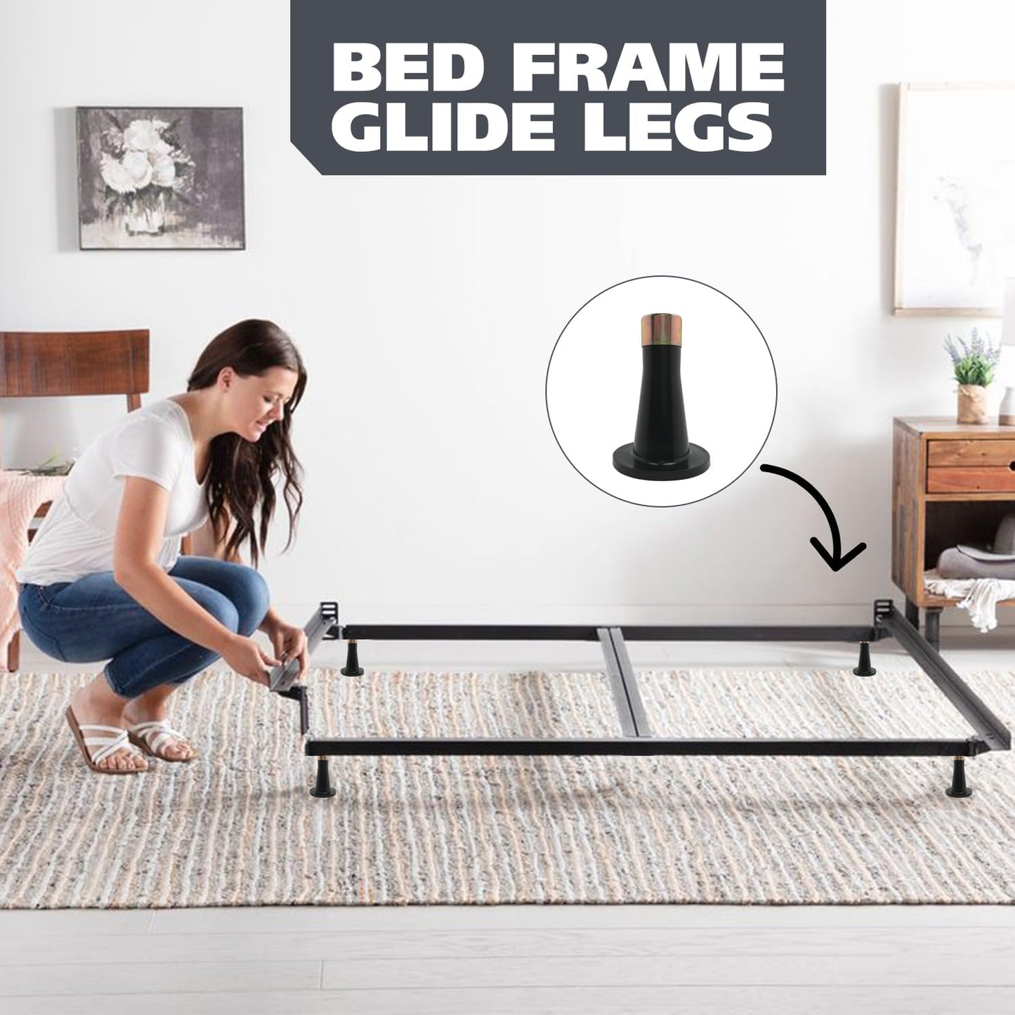 Kings Brand Furniture - Plastic Bed Frame Glide Legs | Set of 6 Replacement Feet for Bed Frame Wheels