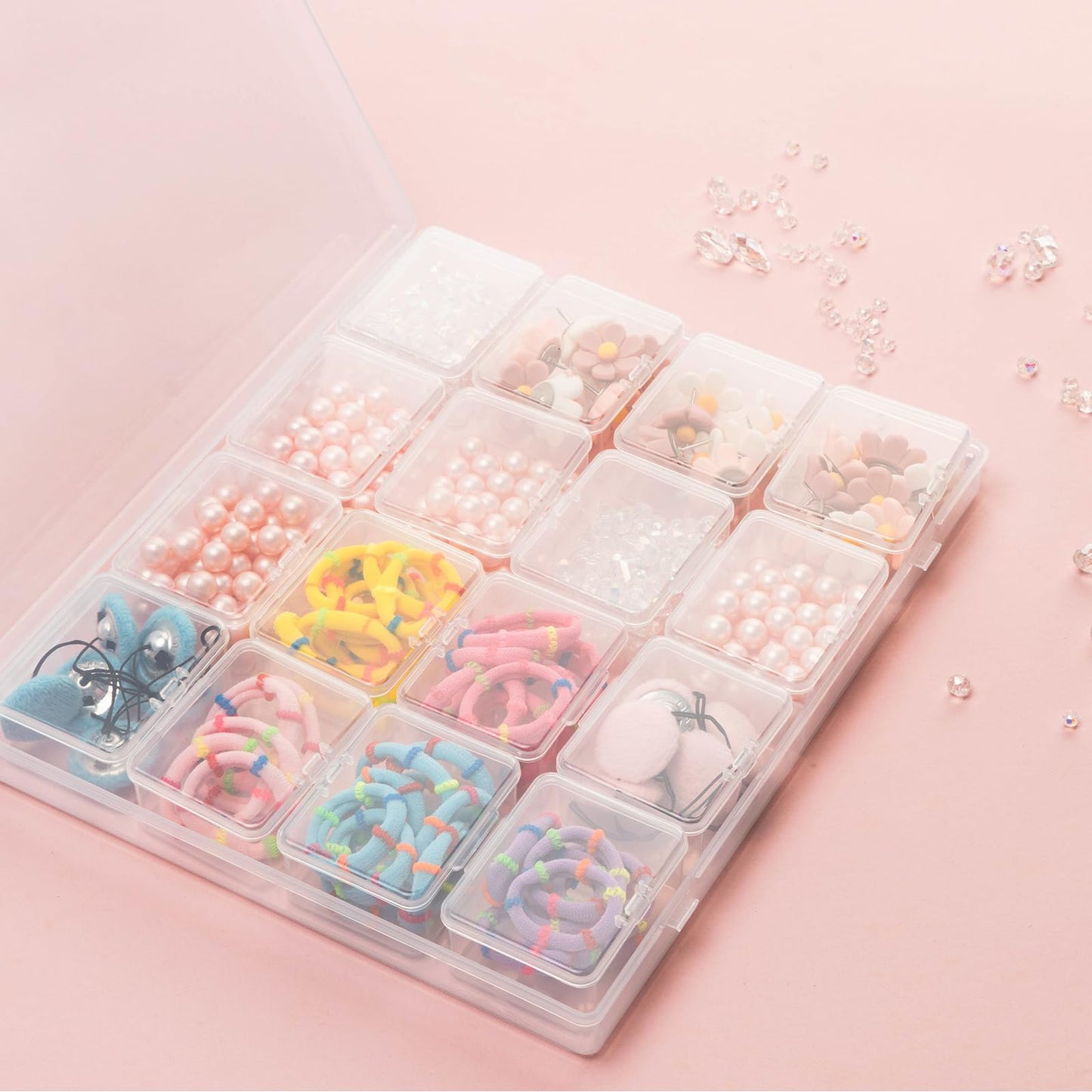 CINDALOG 2PACK Bead Storage Containers, 32 Grids Clear Plastic Bead Organizer Craft Organizers and Storage Box with Secure Hinged Lid for Jewelry Charms, Nail Jewelry Rhinestones, DIY Supply Case