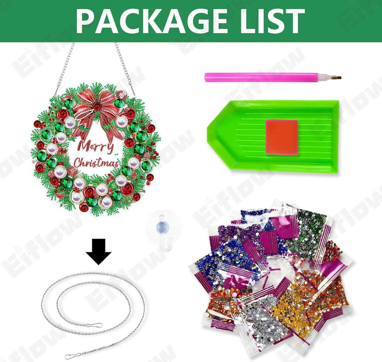 Eiflow Hanging Diamond Art Kit for Adults, DIY Acrylic Diamonds Painting Door Hanging Board Kit, Special Crystal Diamond Art Painting Pendant Ornament