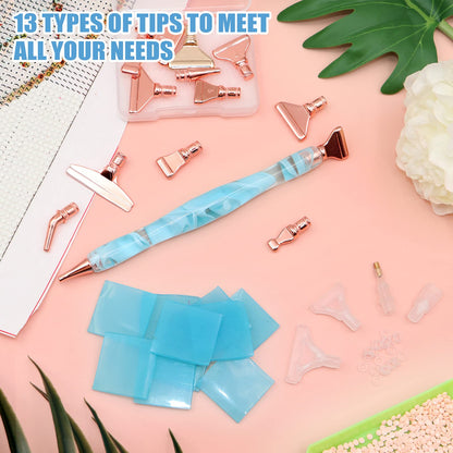 ZYNERY 30 PCS Diamond Painting Pens Kit, 13 PCS Stainless Steel Tip for Diamond Painting Accessories with 12 Clay, Diamond Art Pens 5D Diamond Painting Tools for DIY Craft (Blue)