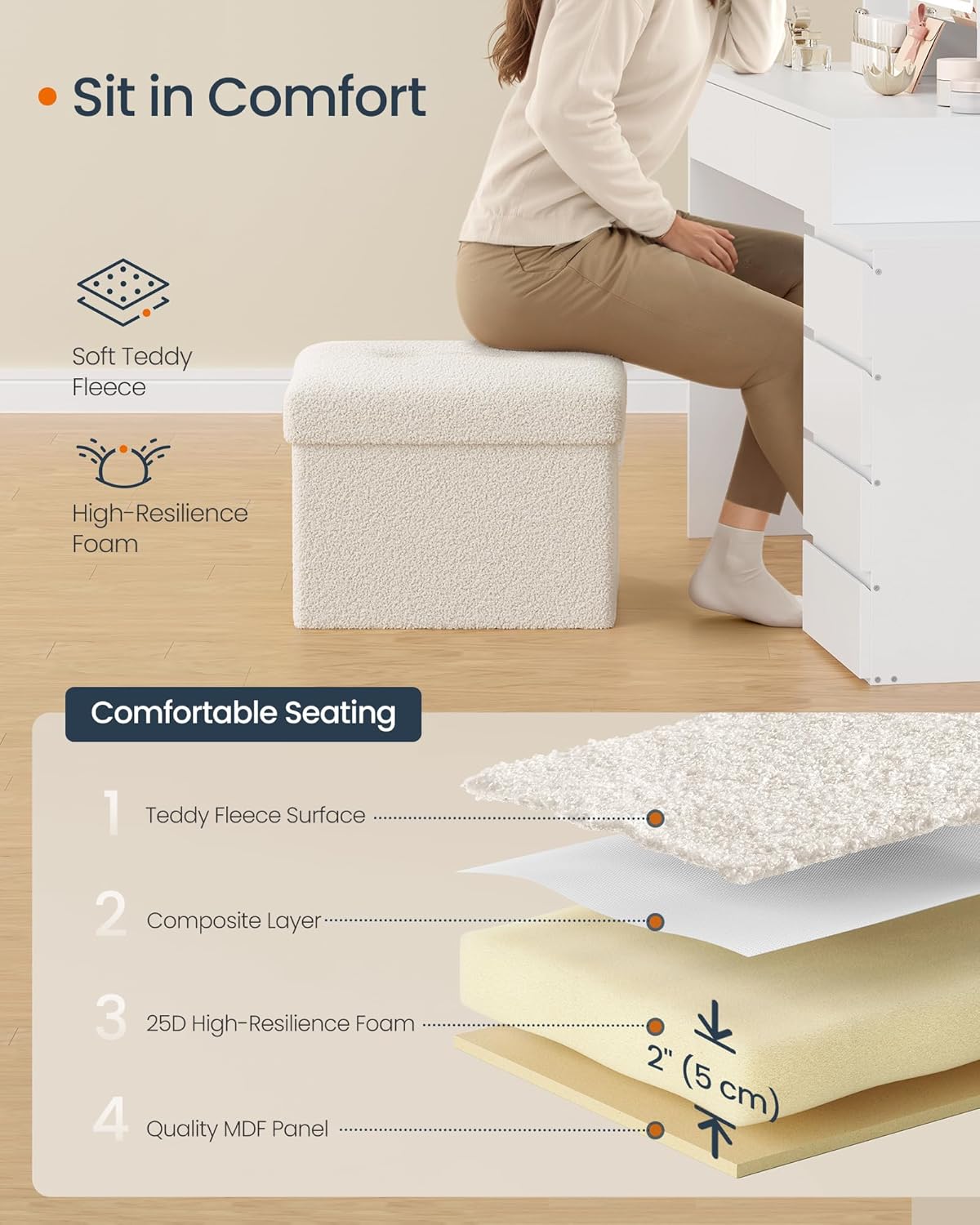 12.2 16.1 12.2 Inches, 286 lb, ULSF094W01 SONGMICS Small Folding Storage Ottoman, Foot Rest Stool, x x Ottoman