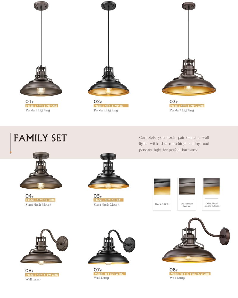 FEMILA Farmhouse Pendant Light,12" Barn Vintage Hanging Light Fixture for Kitchen Island, Adjustable Height,Oil Rubbed Bronze Finish, 4FY15-MP ORB