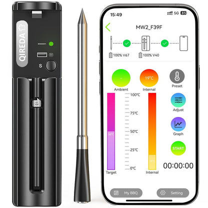 Wireless Meat Thermometer Digital with 800ft Remote Range, Bluetooth 5.3 Wireless Thermometer for Cooking with Ambient Temperature and App Alert for Oven BBQ Grilling Smoking