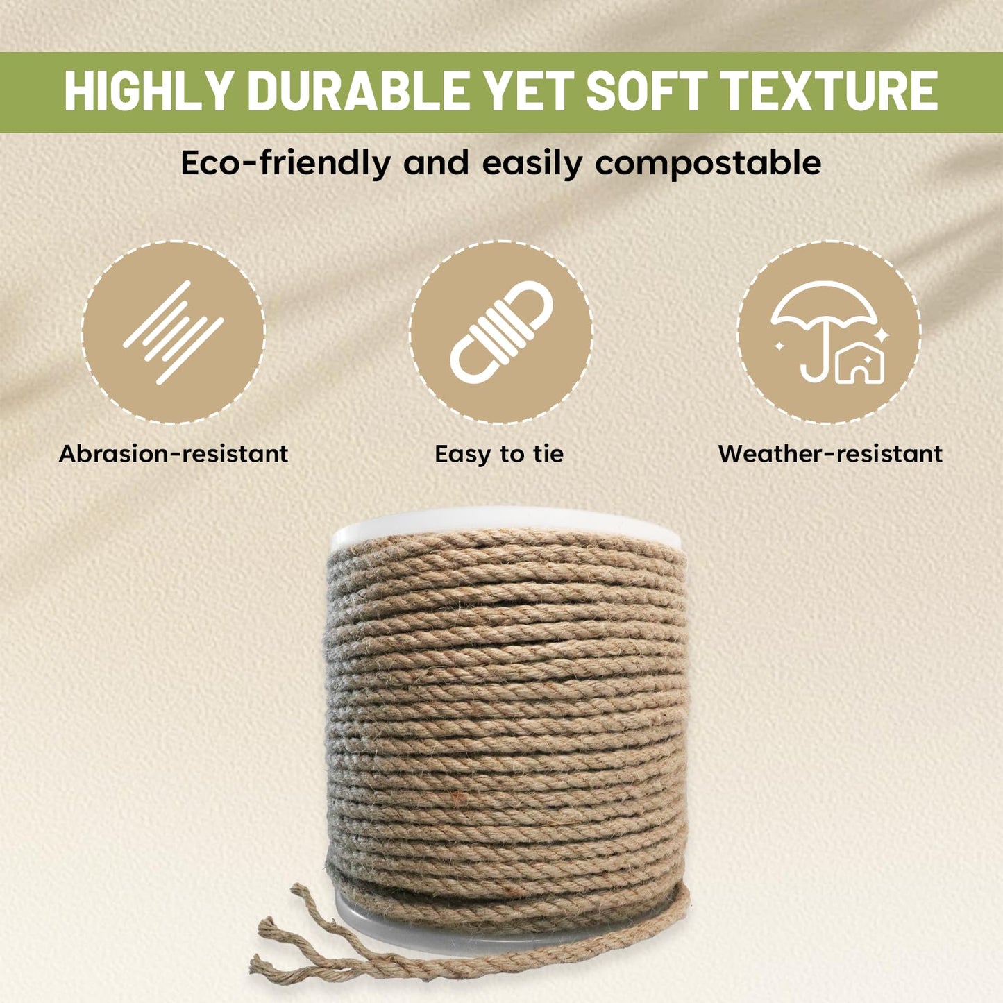 SDHUATUO Jute Twine Rope 8mm x 328ft, Natural Hemp String for Gardening, Crafting, Cat Scratching Post, DIY Crafts, Bundling, Home Decor