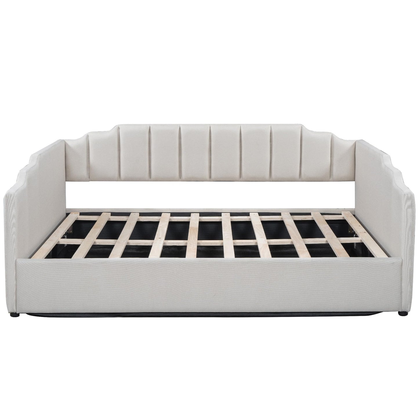 DNYN Full Size Upholstered Daybed for Bedroom,Guest Room,Lift Up Storage Bedframe w/Wood Slat Support,Space Saving Design, Beige
