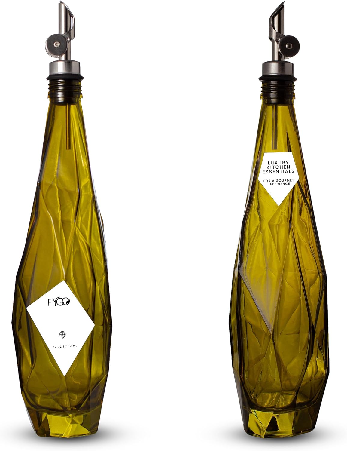 FYGO Set 500ml Set 2 Diamond Lux Olive Oil Bottle Dispenser - Olive Oil Container- Oil and Vinegar Dispenser