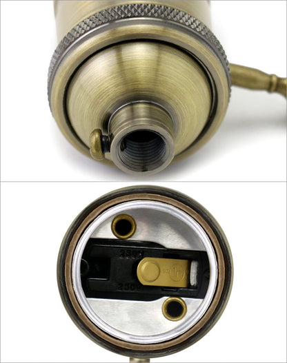 QWORK E26/E27 Lamp Socket, On/Off Vintage Rotary Turn Knob, Antique Brass Tabletop Incandescent Lamp Base Repair Kit with Switch Knob, Set of 2