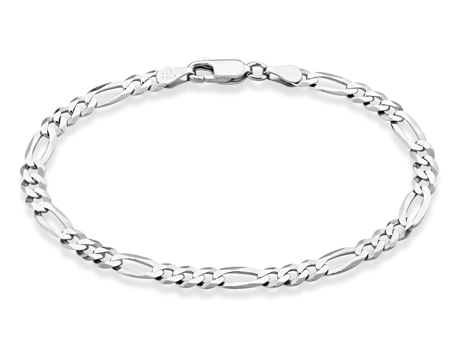 Miabella Solid 925 Sterling Silver Italian 5mm Diamond-Cut Figaro Chain Bracelet for Women Men, Made in Italy (Length 6.5 Inches)