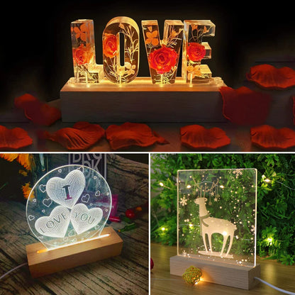 Voaesdk 2Pcs Wood LED Lights Display Bases 6 Inch Rectangle Wooden Lamp Holders Wood Lighted Base Stand for 3D Crystal Glass Resin Art Acrylic Plate Pedestal Paperweights