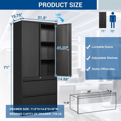 Fesbos Metal Cabinets with Lockable Drawers and Doors Lateral File Cabinets Steel Filing Lockers Book Case for Home Office Hanging Files Letter/Legal/F4/A4 Size