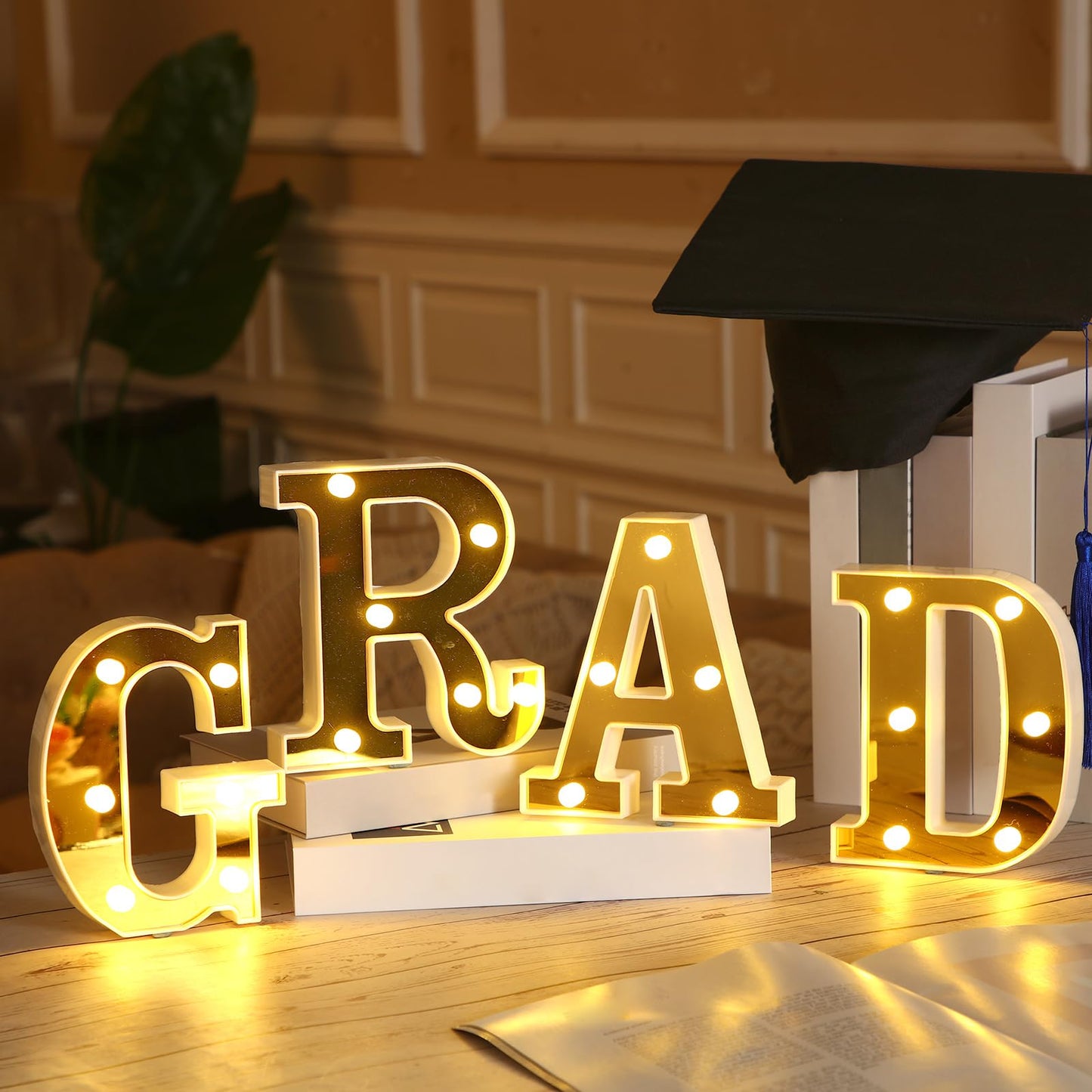 Demissle 4 Graduation Party Decorations 2026 Grad LED Marquee Letters Graduation Table Light Up Sign for Kindergarten Preschool High School College Class of 2026 Grad Party Supplies(Gold)