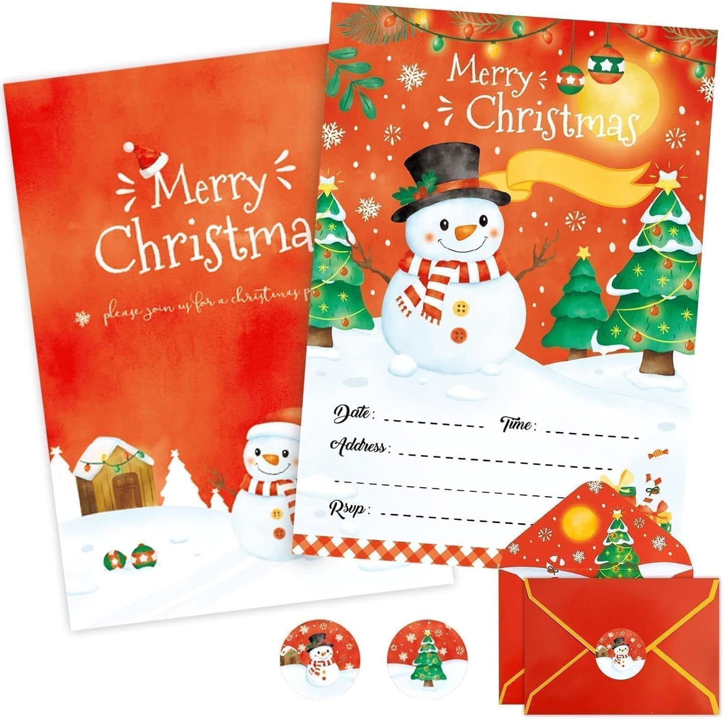 WERNNSAI 24 Pack Christmas Party Invitations Kit, Snowman Invitation Cards with Envelopes and Stickers