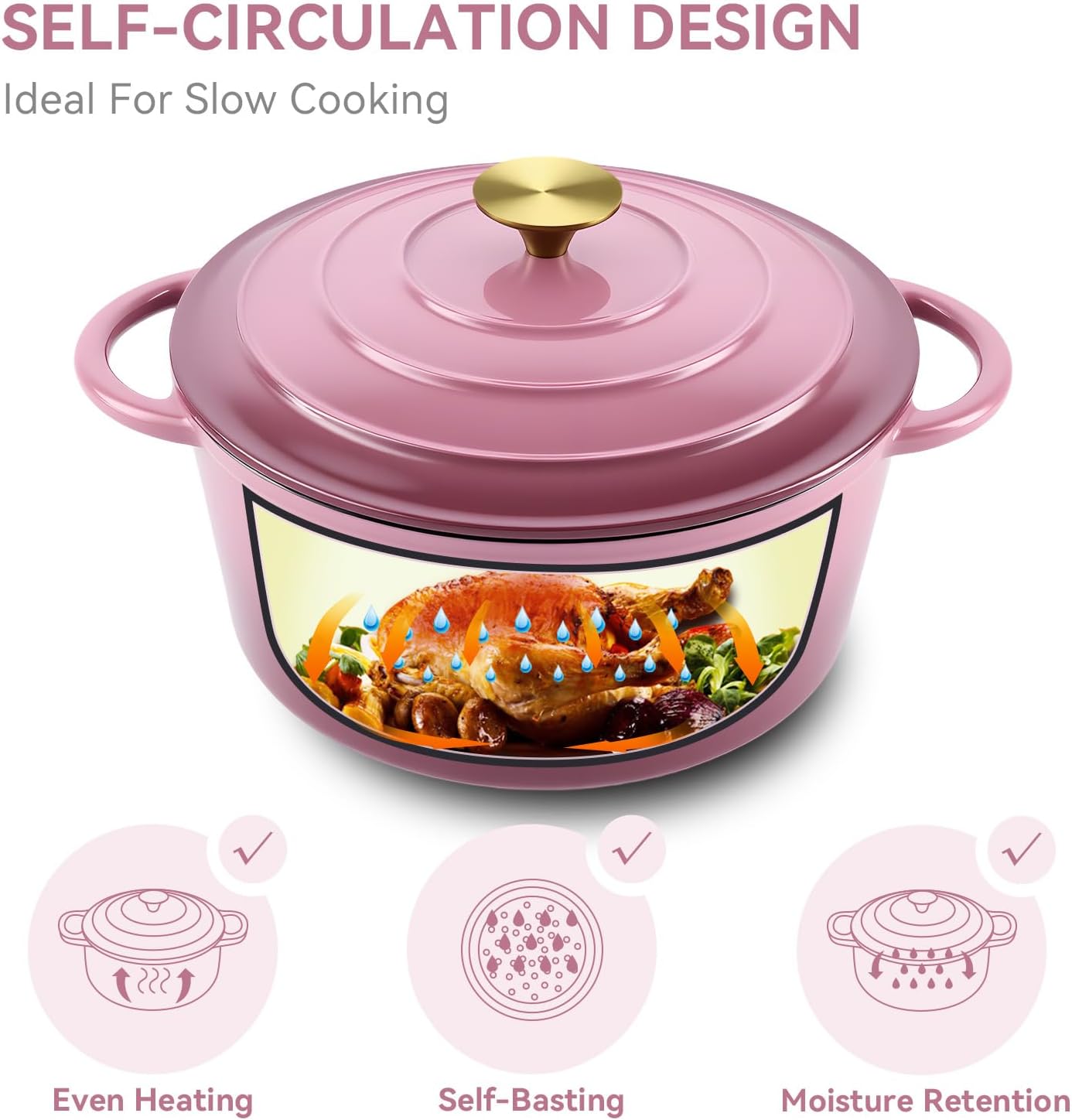 Miereirl 4.5 Quart Enameled Dutch Oven Pot with Lid, Cast Iron Dutch Oven with Dual Handles for Bread Baking, Cooking