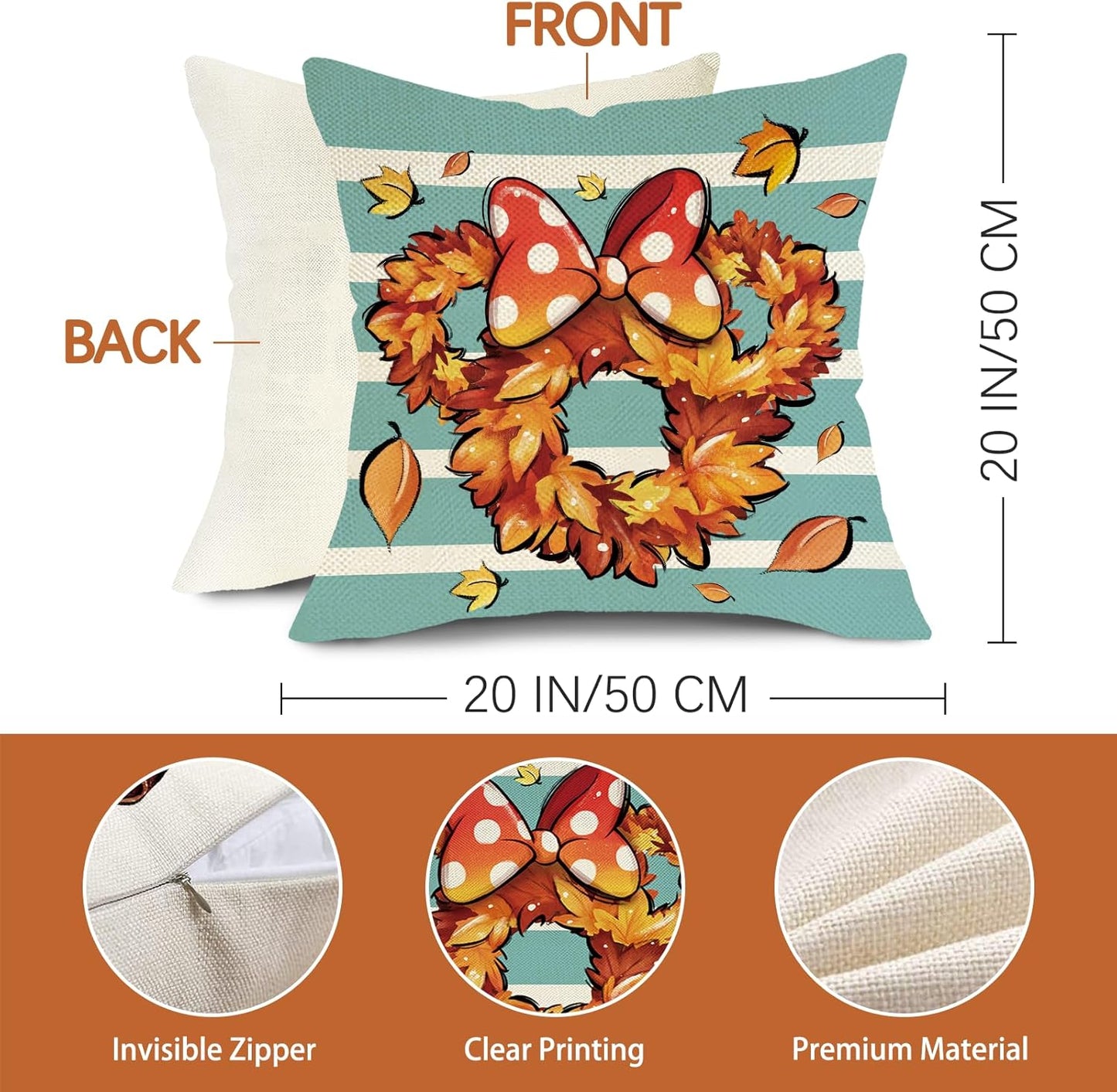 Hello Fall Mouse Pumpkin Decorative Throw Pillow Covers - 20 x 20 Set of 4 for Autumn Home Decor