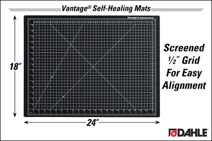 Dahle Vantage 10792 Double-Sided Premium Self-Healing Cutting Mat, 18"x24", 1/2" Grid, 5 Layers for Max Healing, Perfect for Crafts & Sewing, Black