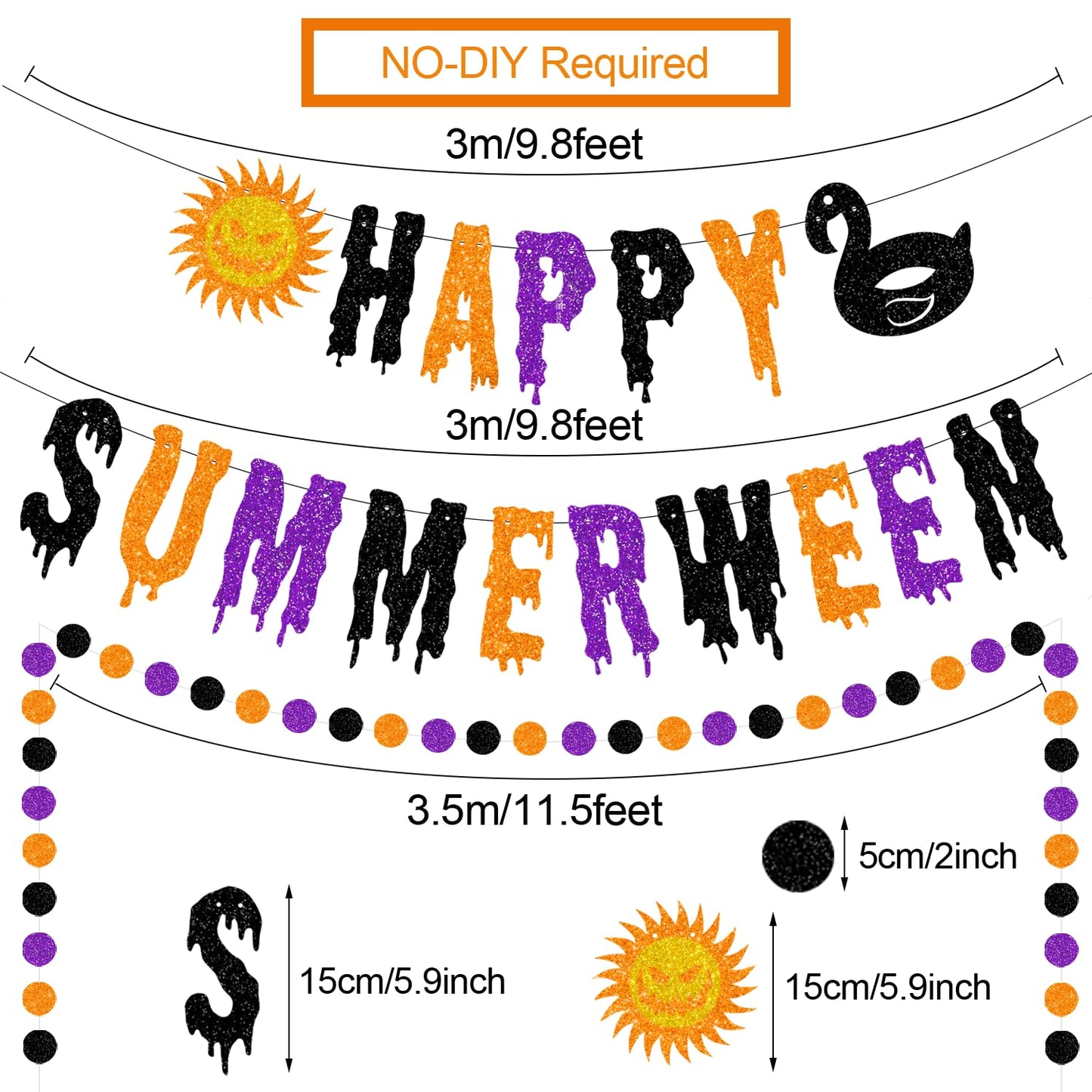 Glittery Happy Summerween Banner Summerween Hanging Swirls Decorations Circle Dots Garland Honeycomb Ball Paper Fan Set for Summer Halloween Birthday Party Halloween in Summer Ghost Party Decorations