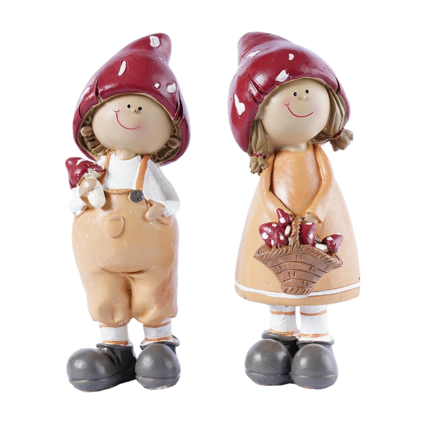 Brizoria 2-Piece Mushroom Decor Fairy Garden Accessories Outdoor Resin Cute Boy and Girl Figurines Whimsical Garden Statues Miniature Fairy Garden Supplies for Patio Yard Lawn Home