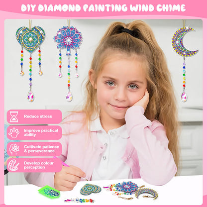 Gift for 6-7-8-9-10 Yeal Old Girls Boys: Arts and Crafts for Kids Age 6-8-10-12 Diamond Art Wind Chimes Kit for Girl Toys Age 5-11 Present Sun Catcher DIY Paint by Numbers for Adult Gem Painting Kit