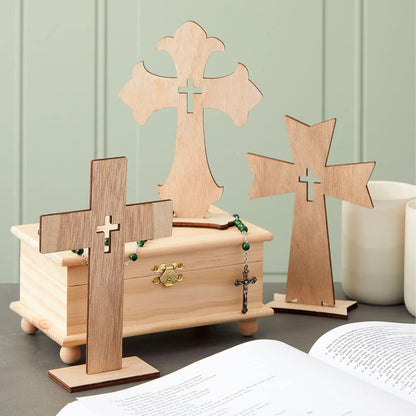 Bright Creations Wooden Crosses for Crafts, 12-Pack, Light Brown Unfinished Wood for Baptism Favors