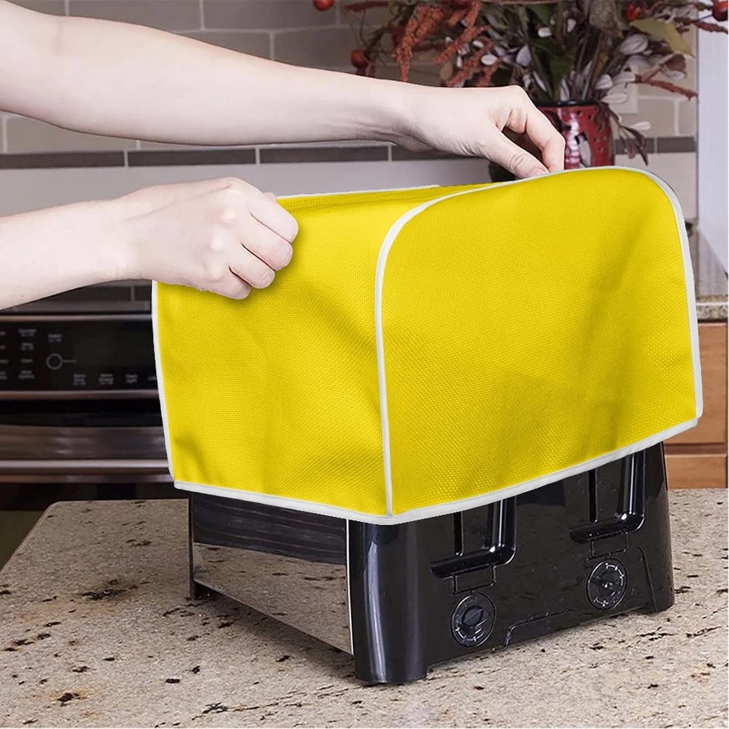 Yellow Toaster Dust Cover, Mini Kitchen Appliance Protector, 4 Slice Toaster Cover for Home Decor Gifts