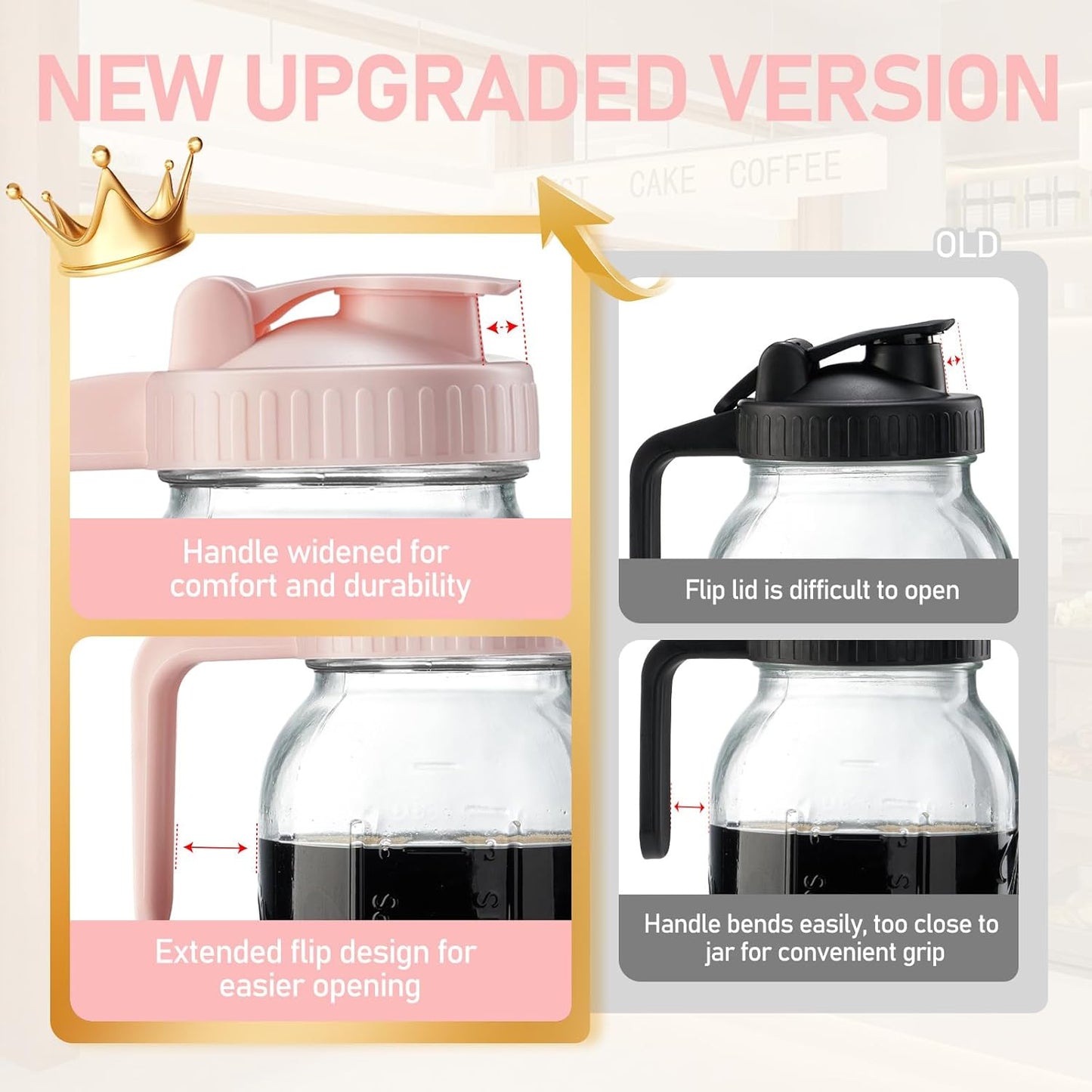 Cold Brew Coffee Maker with V-shaped Lid, 64oz Iced Coffee Maker with Stainless Steel Filter, BPA Free Pitcher