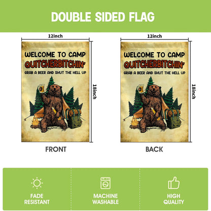 Welcome To Camp Quitcherbitchin Flag, 12x18 Double Sided Garden Flag, Outdoor Decorations for Campsite