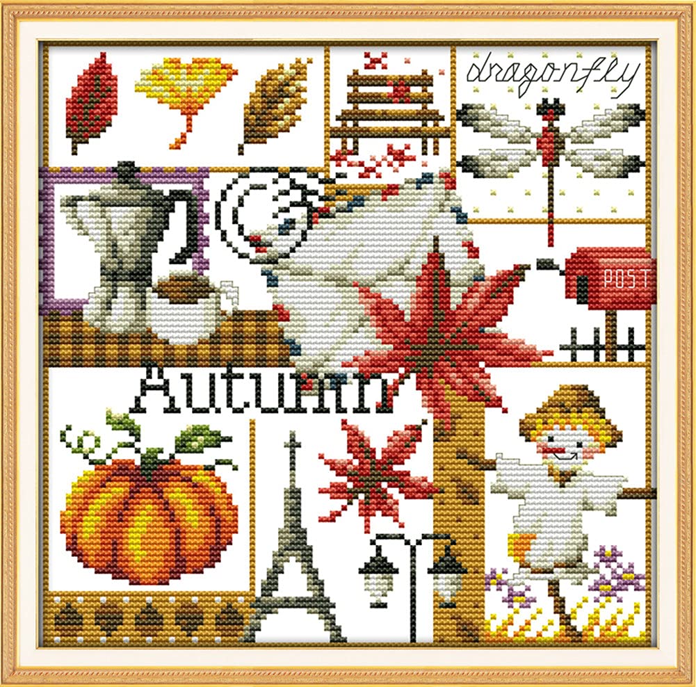 Awesocrafts 4 Pack Cross Stitch Kits, Four Seasons Easy Patterns Cross Stitching Embroidery Kit Supplies, Stamped or Counted (Four Seasons, Counted)