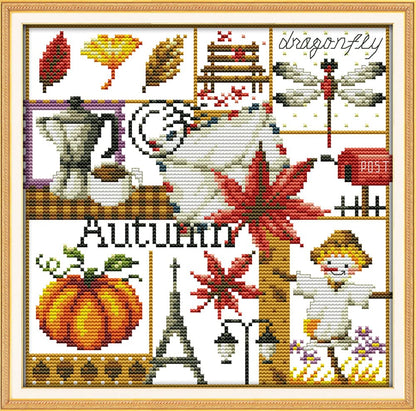 Awesocrafts 4 Pack Cross Stitch Kits, Four Seasons Easy Patterns Cross Stitching Embroidery Kit Supplies, Stamped or Counted (Four Seasons, Counted)