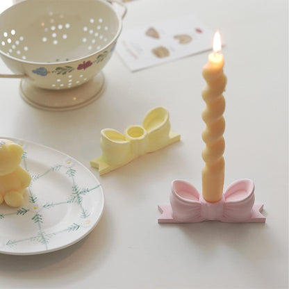 Candle Holder Set of 2, Yellow Bow Candlestick Holders Fit 0.59 Inch Candles, Gypsum Candelabra Decorative Candle Stand Centerpiece for Table Wedding Dinning Party