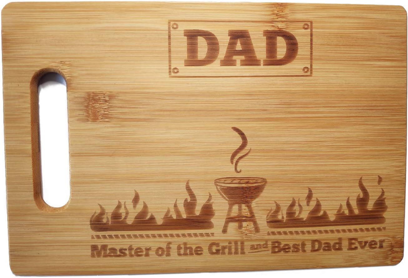 Laser Engraved Cutting Board, Master of the Grill Gift for Dad, Personalized Bamboo Cutting Board (10.6 x 7)