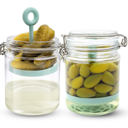 2 Pcs Pickle Jar with Strainer, 25 Oz Glass Pickle Container with Silicone Lift Separator, Airtight Lid Olive Storage Mason Jar for Jalapeno Gherkin Kimchi Marinade Fermenting Canning Jars Wide Mouth