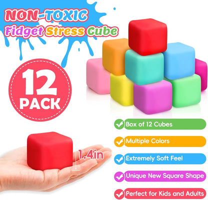 Skiennix 12 Pack Slow Rising Stress Cubes - Soft Squishy Fidget Toys for Anxiety Relief | Perfect for Kids & Adults