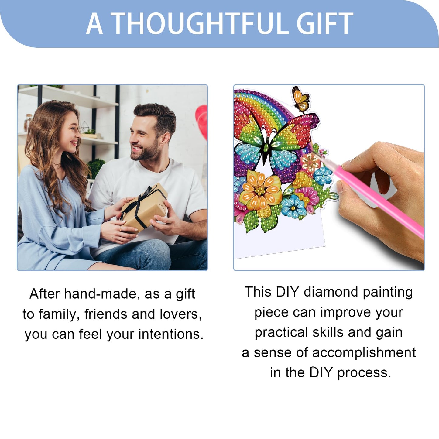 JISHSHAY Diamond Painting Night Light Diamond Art Table Lamps Gem Art LED Lights Gem Painting Desk Lamp Mosaic Kits for Adults DIY Kits for Adults with Special Drill Rainbow Butterfly Flower
