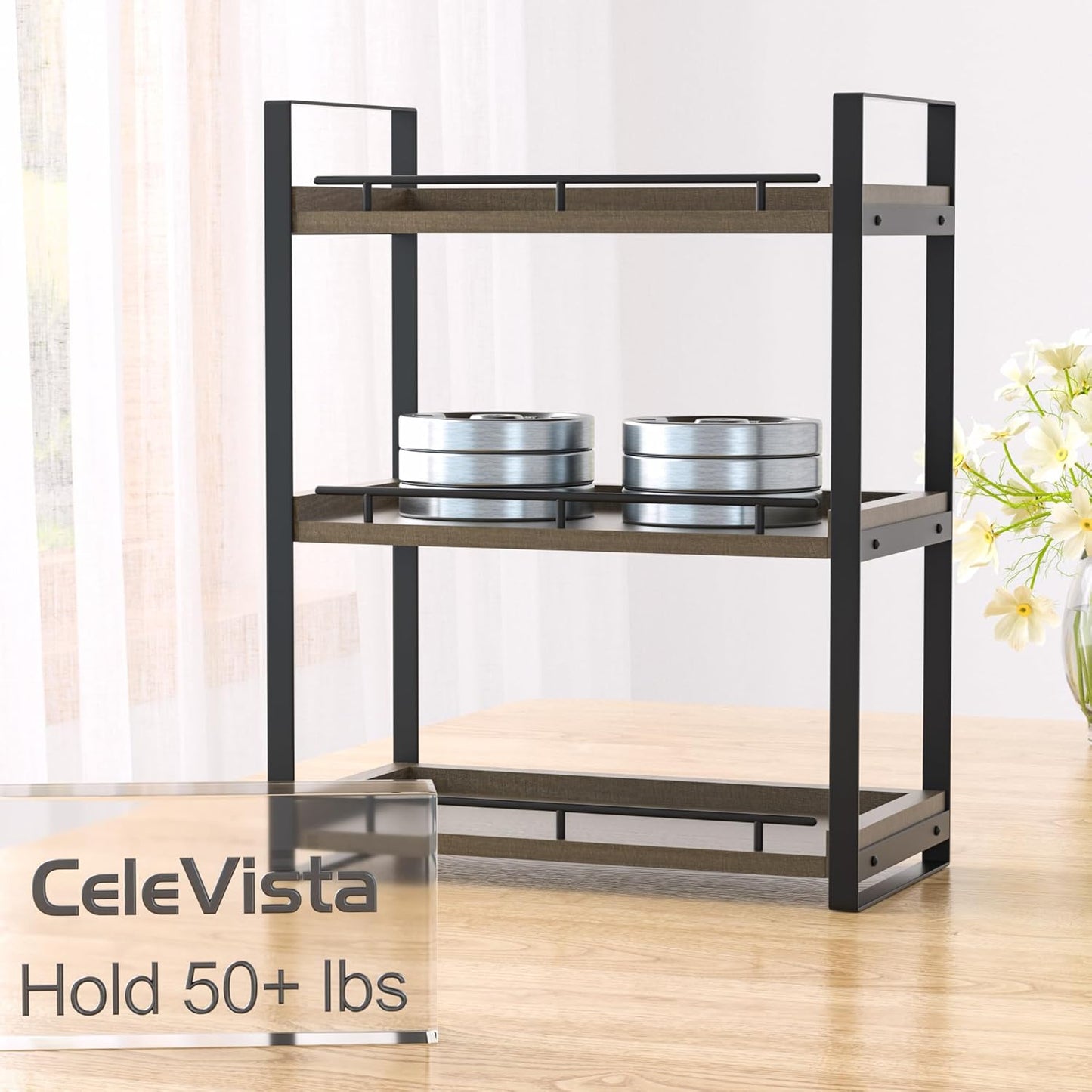 Counter 3 Countertop Bathroom Organizer, Tier Wood Shelf for Vanity, Skincare, Makeup, Kitchen Coffee and Sink Storage